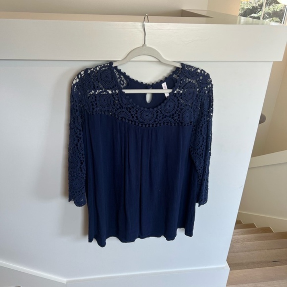 Xhilaration Navy Crochet Women's Blouse Womens size XL